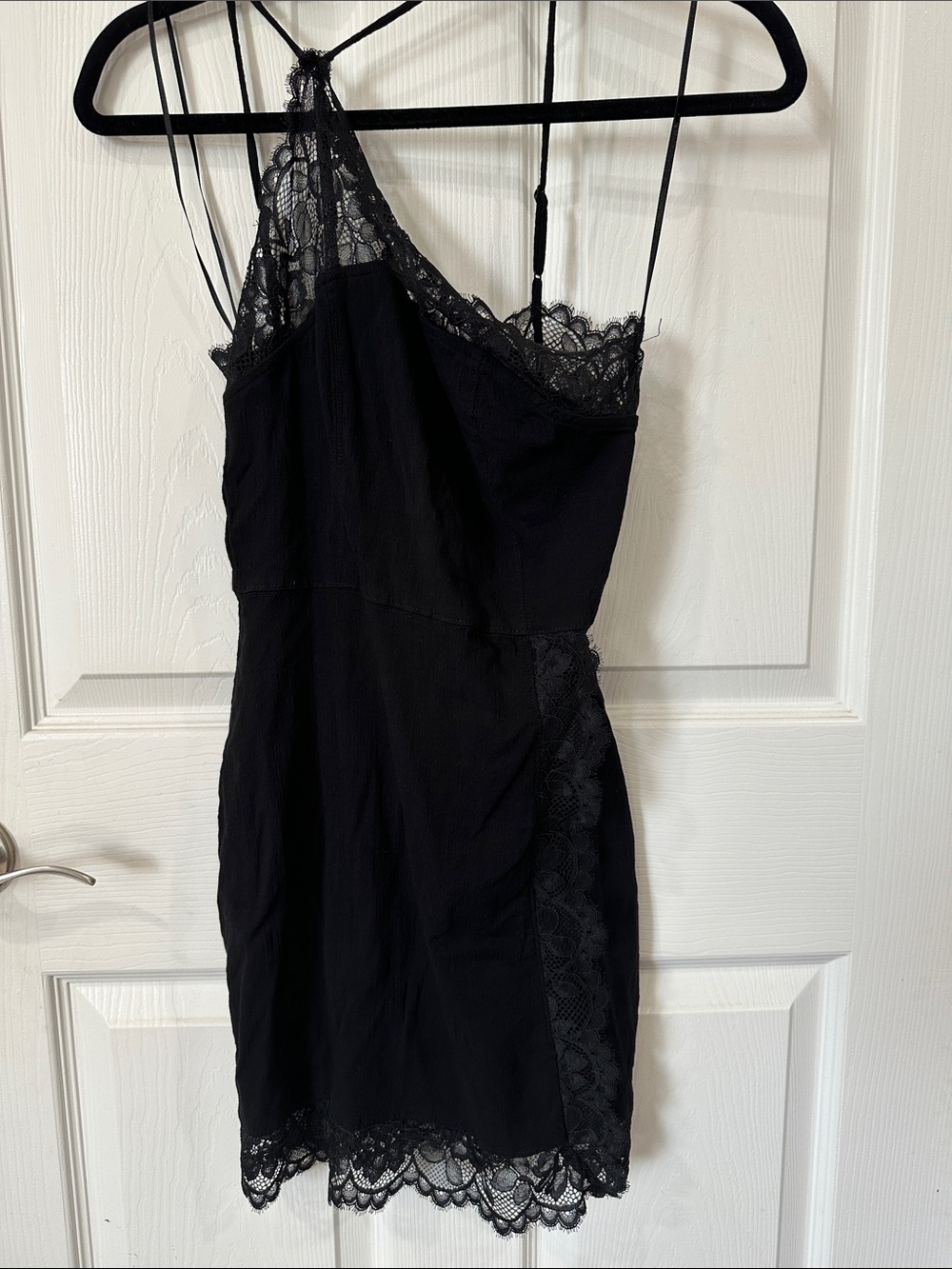 Free People premonitions Black One-Shoulder Lace Slip Dress
